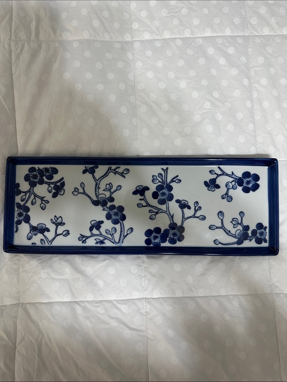 Blue and White williams Sonoma Floral Ceramic Serving Tray 14" x 5"